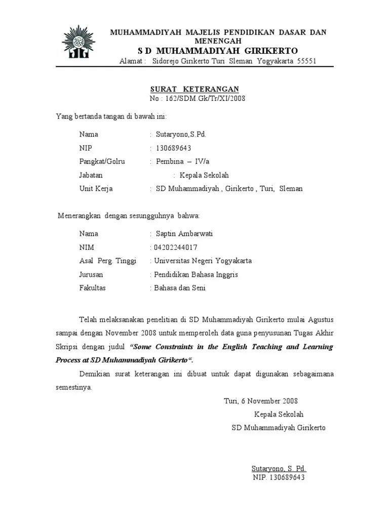 Keterangan Selesai Penelitian | PDF