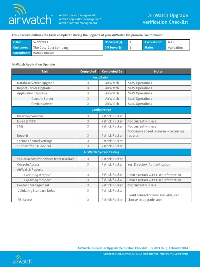 Verification checklist Application Software Authentication
