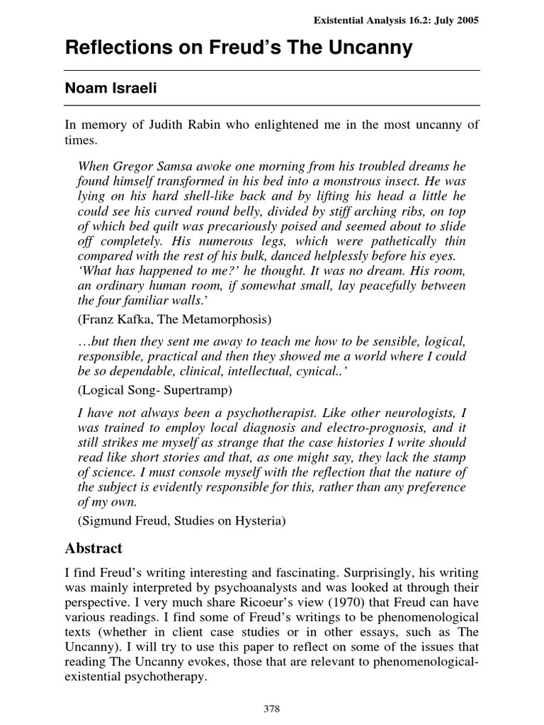 Reflections on Freud's The Uncanny Psychotherapy Sigmund Freud