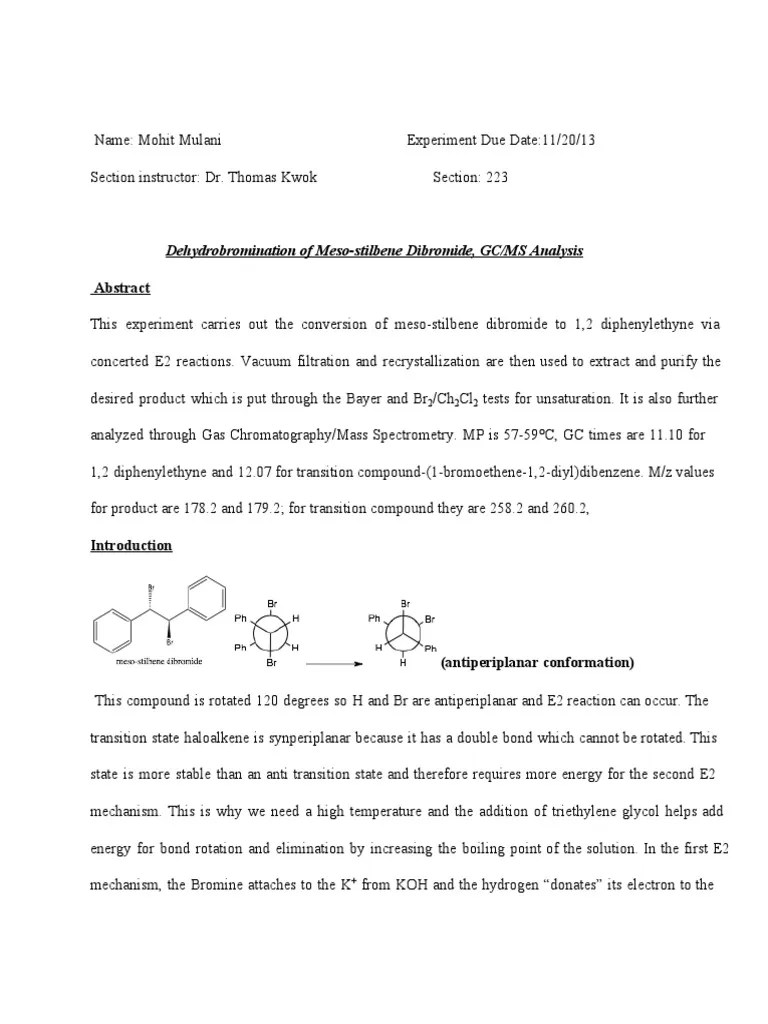 Dehydrobromination of Mesostilbene Dibromide Gas Chromatography
