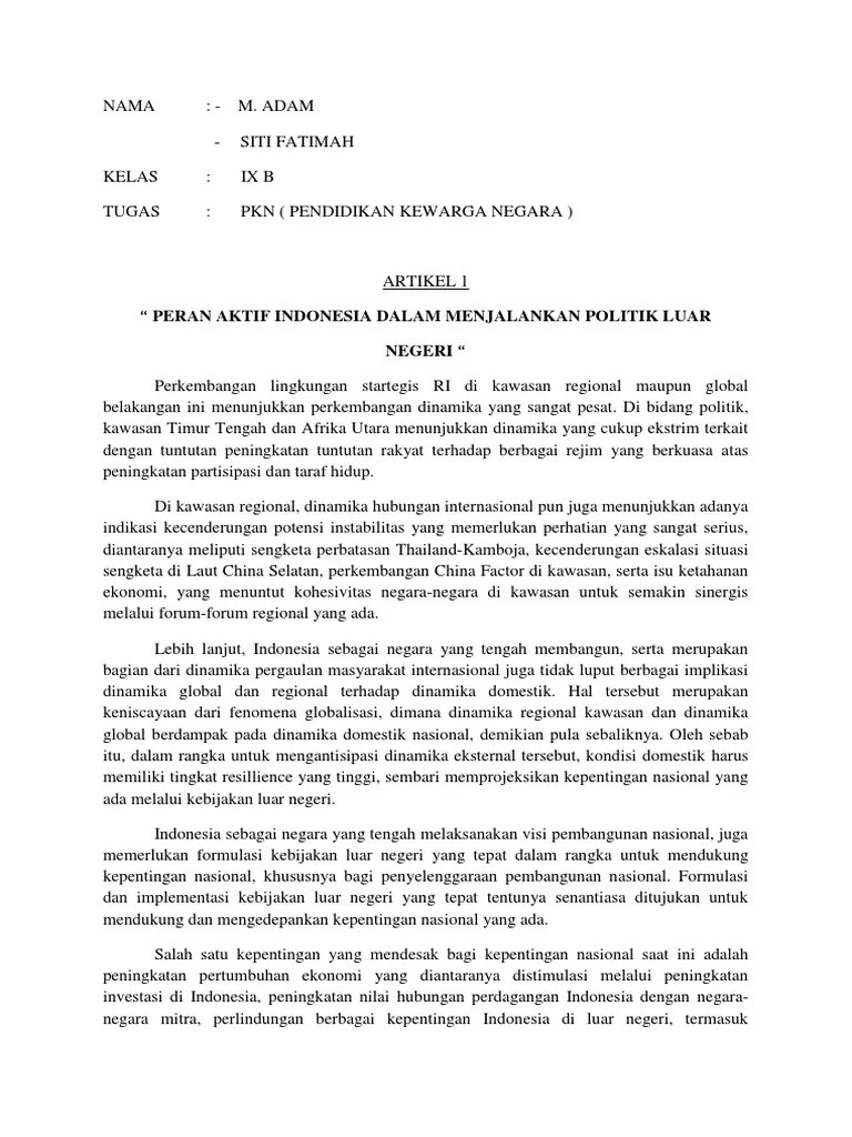 Peran Aktif Indonesia Dalam Menjalankan Politik Luar Negeri