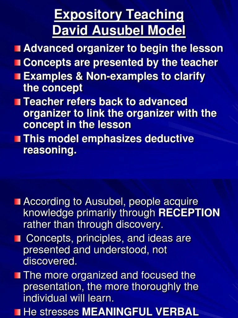 Ausubel's Expository Teaching Model PDF Teaching Learning