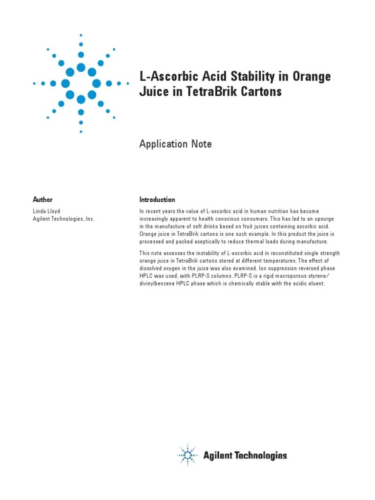 LAscorbic Acid Stability in Aseptically Processed Orange Juice in