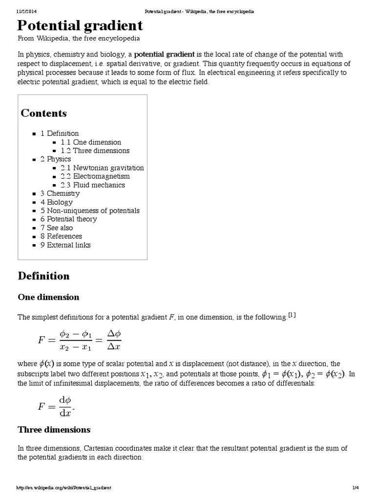 Potential Gradient - Wikipedia, The Free Encyclopedia | Field (Physics