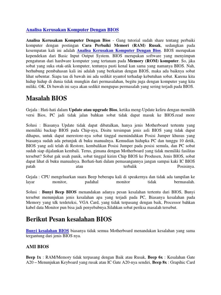 Analisa Kerusakan Komputer Dengan BIOS | PDF