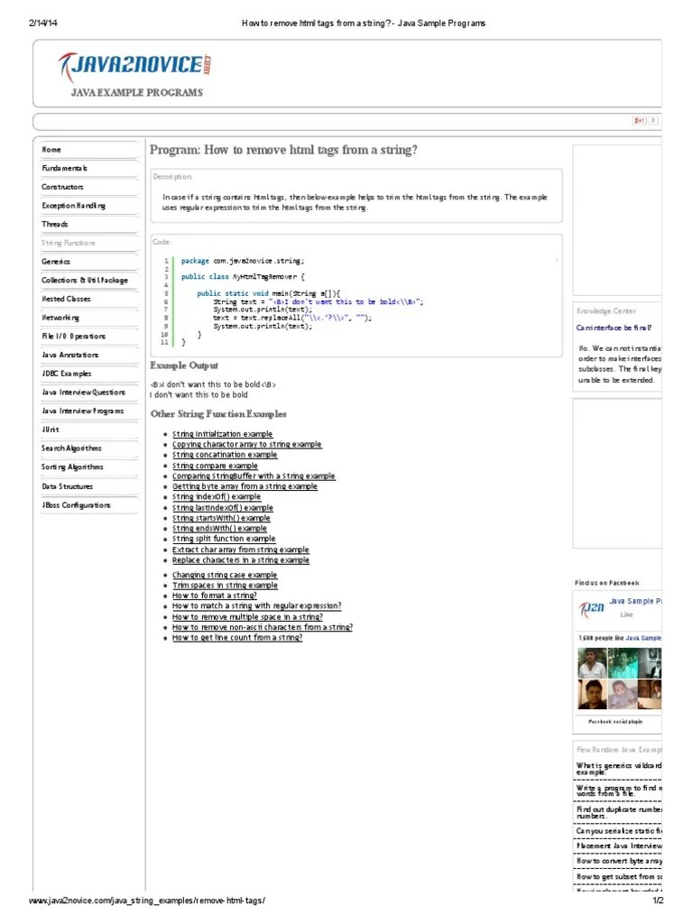 How To Remove HTML Tags From A String Java Sample Programs PDF