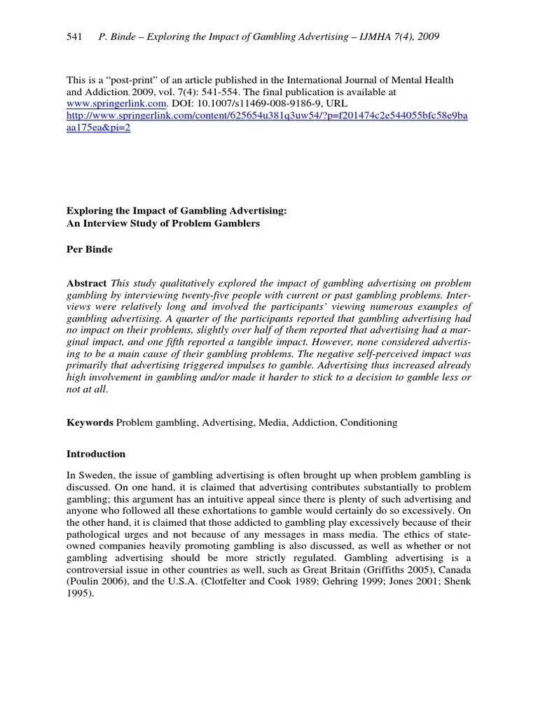 Gambling Advertising Problem Gambling Gambling