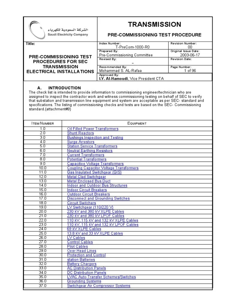 procedures of Testing & commissioning Transformer