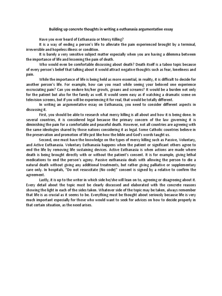 Euthanasia Argumentative Essay Medicine Death Free 30day Trial