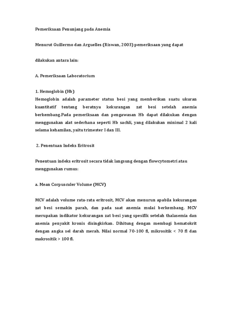 Pemeriksaan Penunjang Pada Anemia PDF