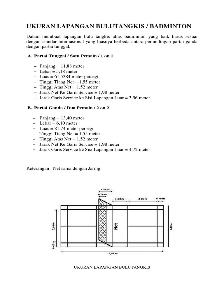 Ukuran Lapangan Bulutangkis | PDF