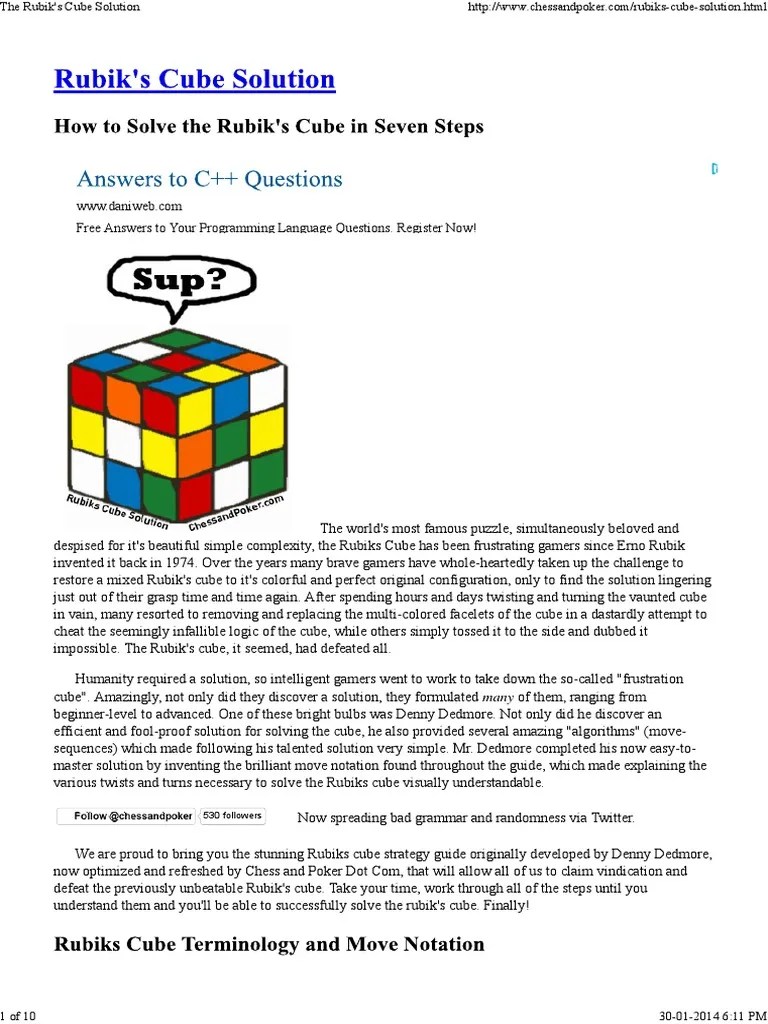The Rubik's Cube Solution PDF | PDF | Algorithms | Games Of Mental Skill
