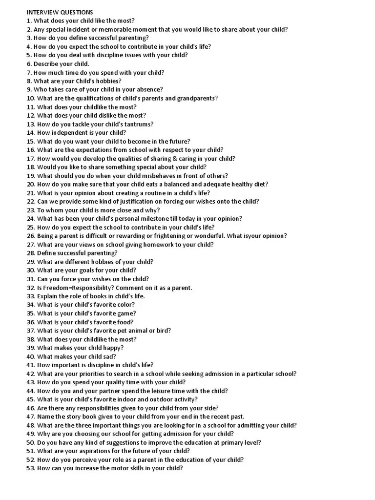 97 Kids School Admission Interview Questions Preschool Parenting