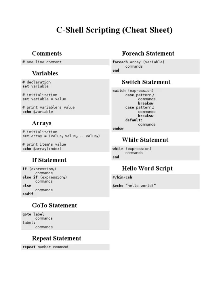 CShell Scripting Cheatsheet