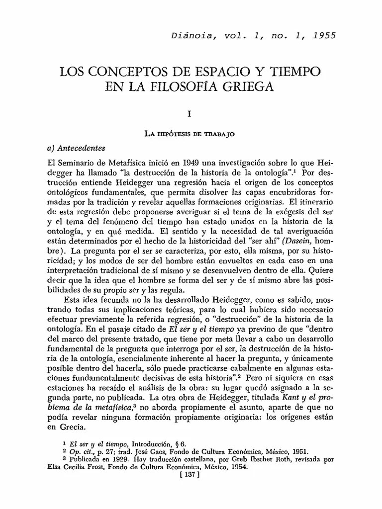 Los conceptos de espacio y tiempo en la filosofía griega Metafísica