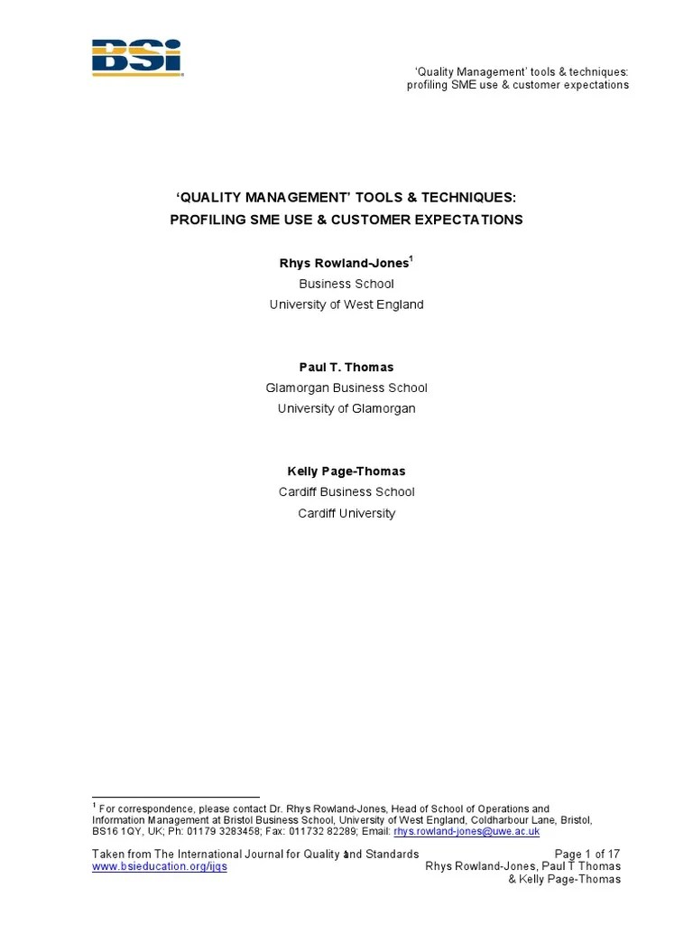 Quality Management Tools and Techniques PDF Quality Management