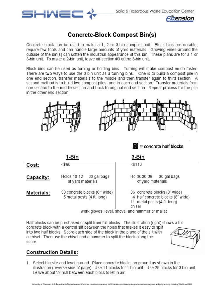 Concrete Block Compost Bin University Of Wisconsin