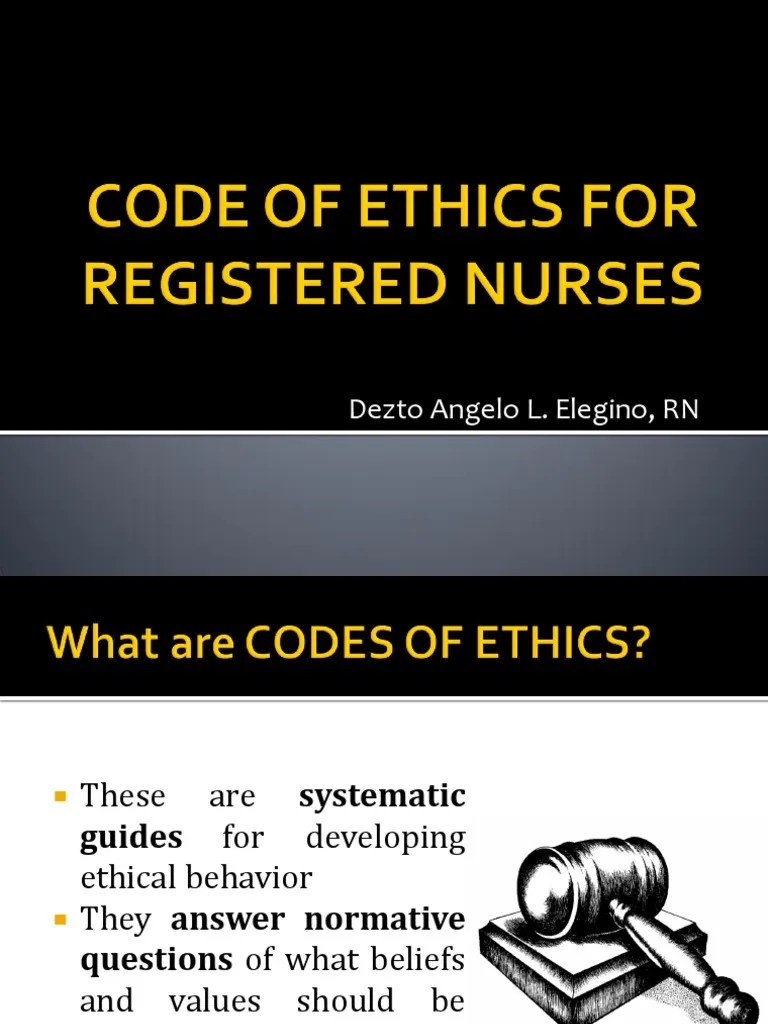 Code of Ethics for Registered Nurses Nursing Value (Ethics)
