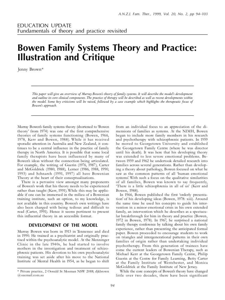 Jenny Brown Bowen Family Systems Theory and Practice Illustration and