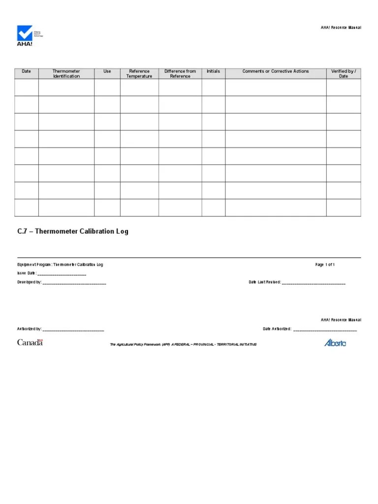 C.7 Thermometer Calibration Log PDF