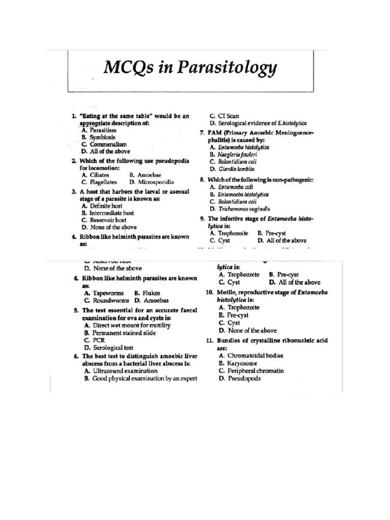 MCQs in Parasitology