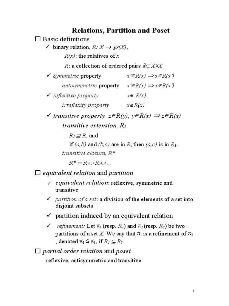 Relations, Partition and Poset Basic Definitions PDF Mathematical