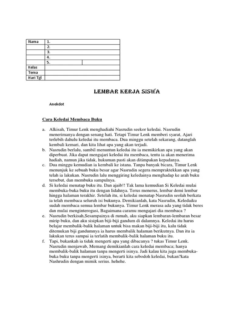 Analisis Struktur Anekdot Cara Keledai Membaca Buku - Info Terkait Buku