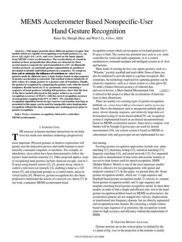 IEEE Sensor Journal Motion Recognition 2012 PDF Accelerometer