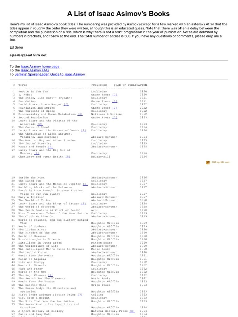 asimov reading list Isaac Asimov Science Fiction