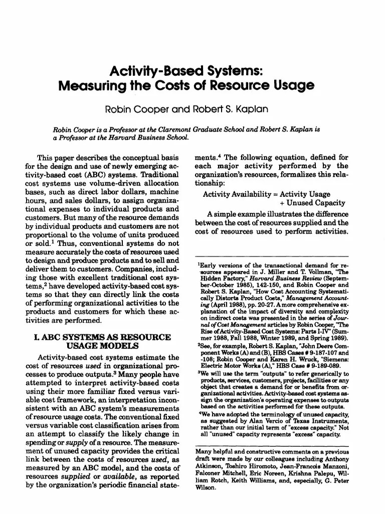 ActivityBased Systems Measuring the Costs of Resource Usage Robin
