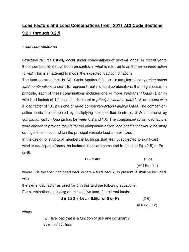 Load Combinations From 2011 ACI Code