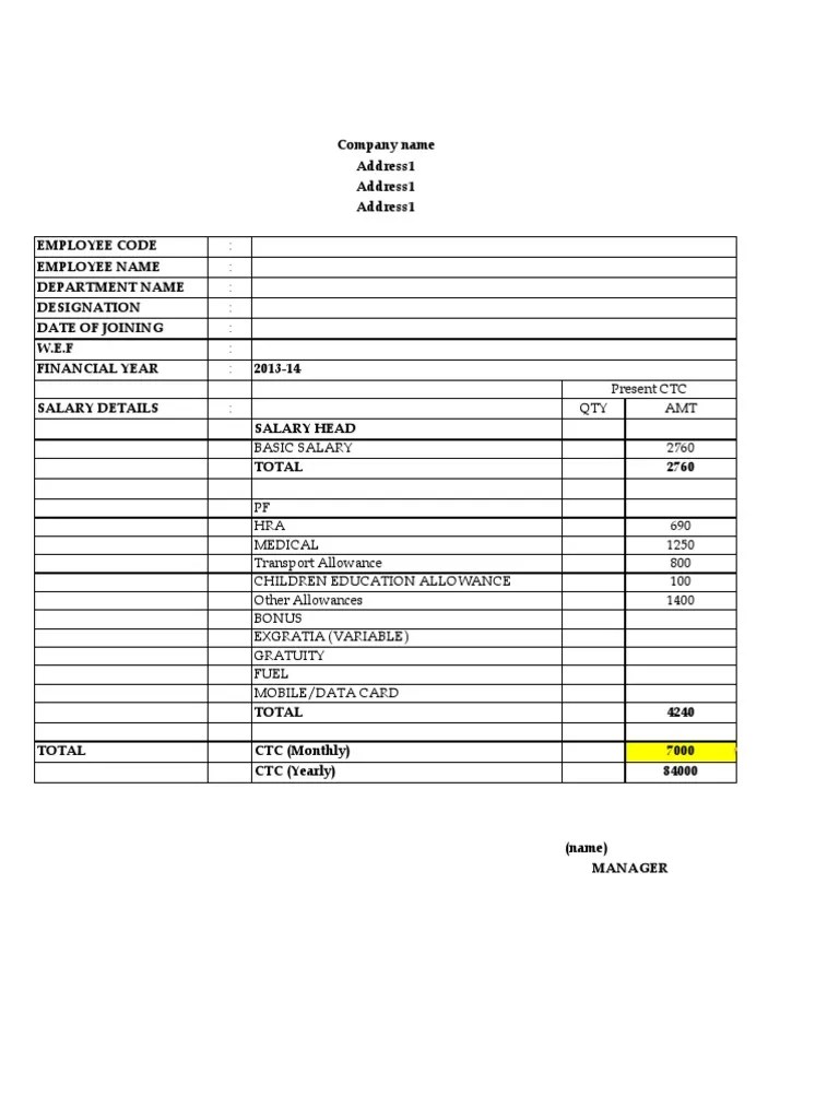 Salary Slip CTC Calculator in Excel