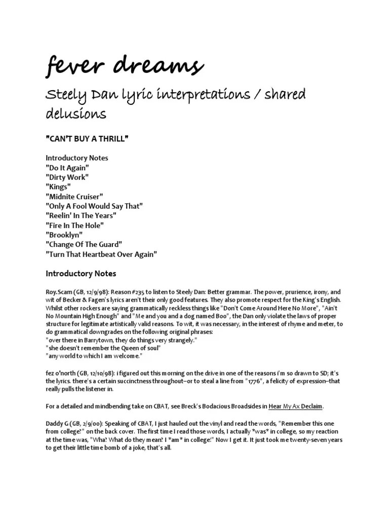 Steely Dan Lyrics Interpretations PDF Entertainment (General)