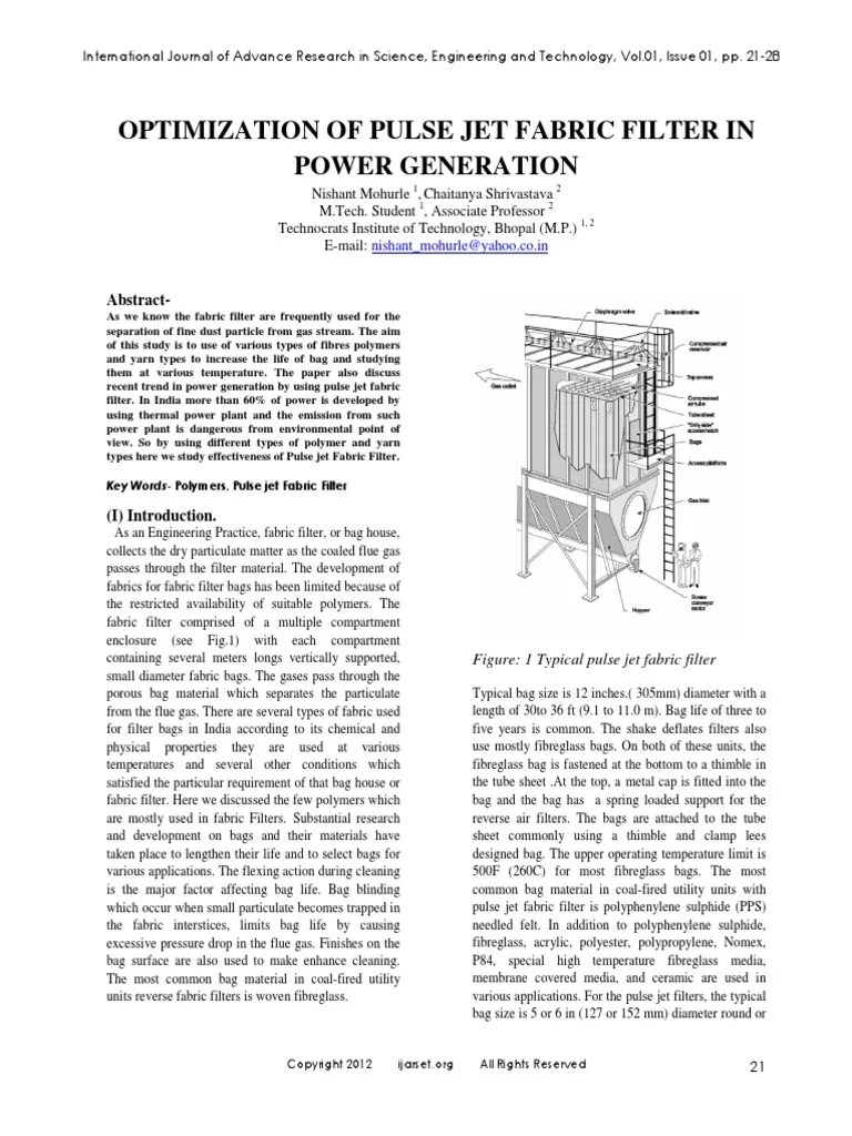 Optimization of Bag Filters PDF Textiles Manmade Materials