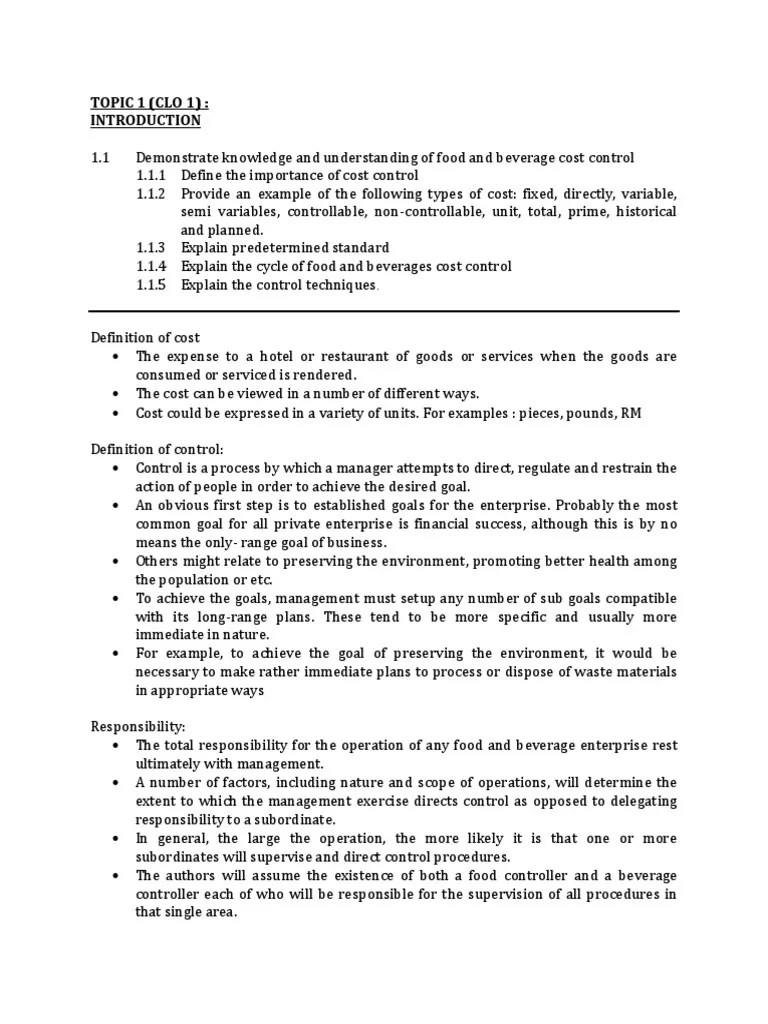 Understanding Food and Beverage Cost Control A Comprehensive Guide to