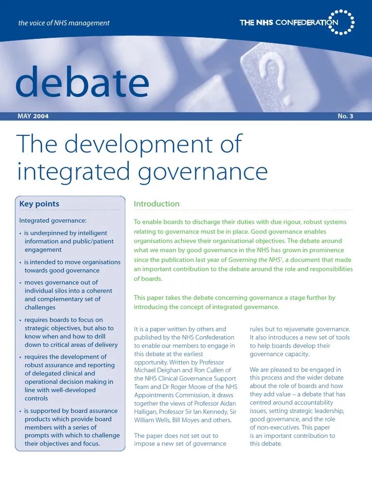 The Development of Integrated Governance (NHS) Governance National