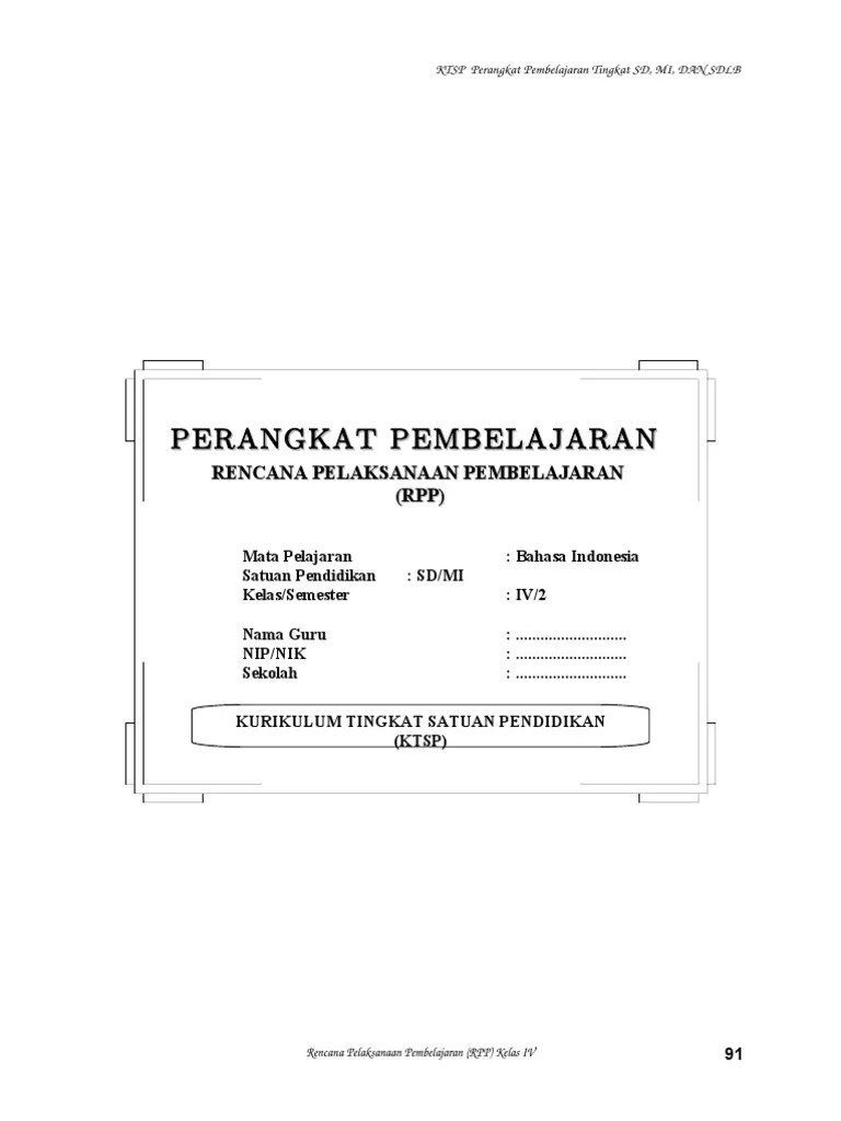 Rpp Bahasa Indonesia Sd Berkarakter Kelas 4 IV Semester 2