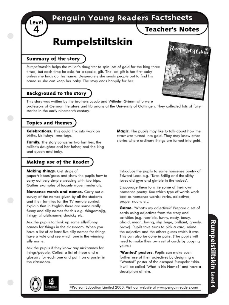 Rumpelstiltskin Fun Activities Adjective Linguistics Free 30day