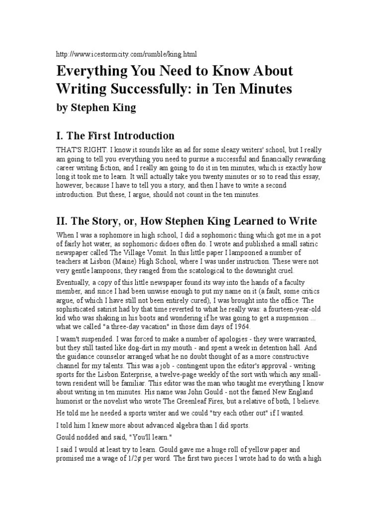 King, Stephen Writing Successfully in 10 Minutes PDF