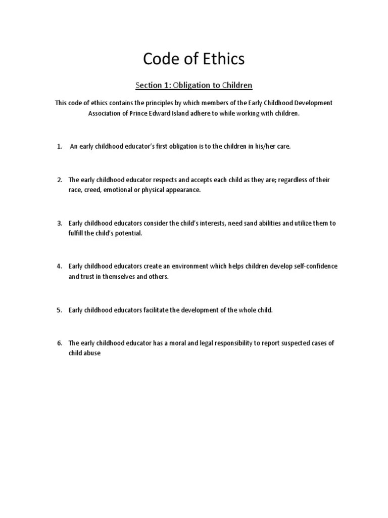 code of ethics pdf Early Childhood Education Childhood