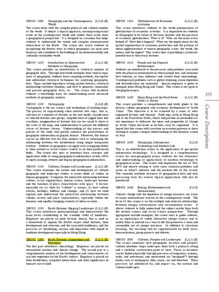 Geog Course List PDF Geography Geographic Information System
