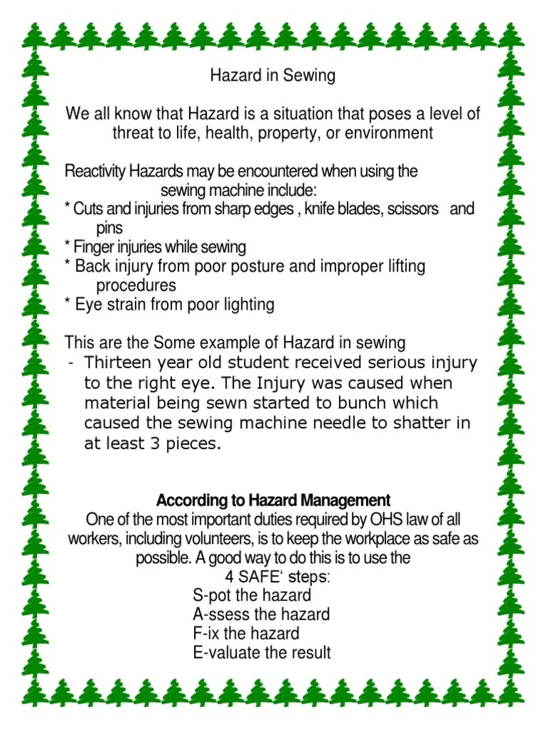 Hazard in Sewing (1) Sewing Working Conditions