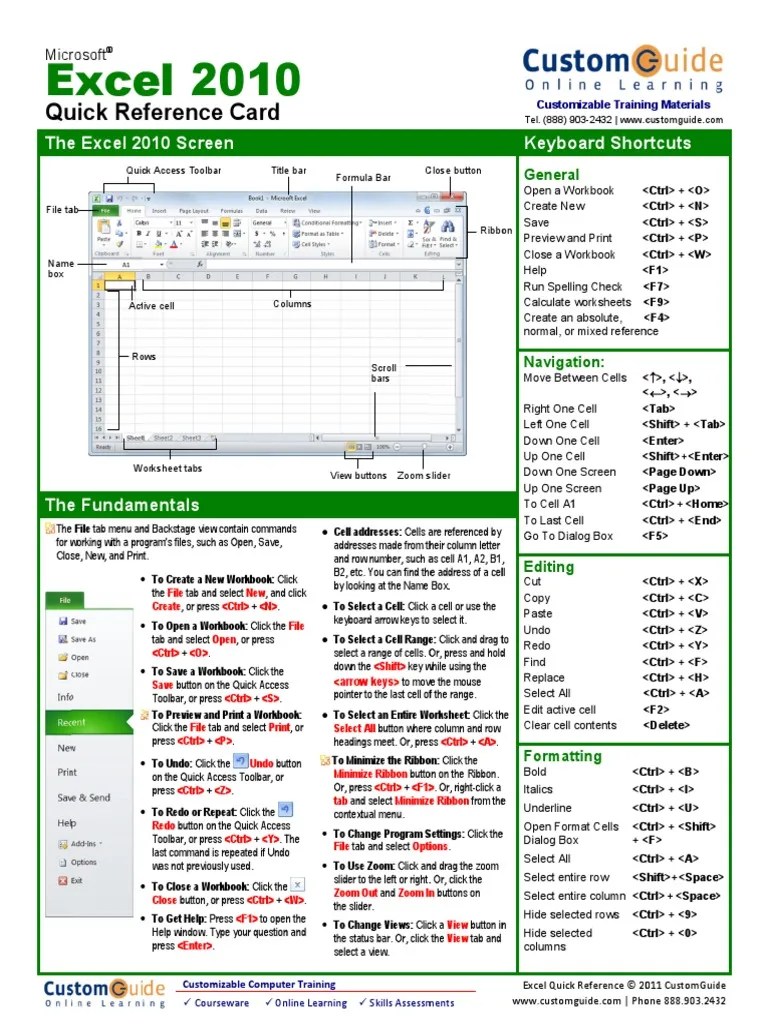Excel Quick Reference 2010 Computing Technology Free 30day Trial