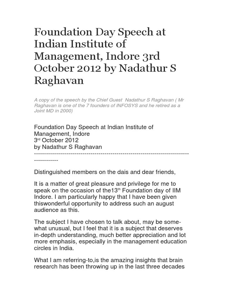 Foundation Day Speech IIMI by N.S.rghavan Motivation SelfImprovement