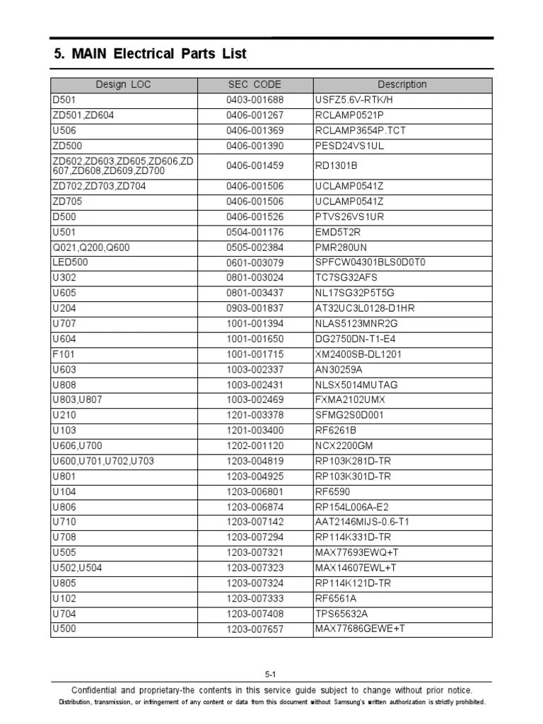Samsung GT-N7100 Galaxy Note II 05 Main Electrical Parts List | PDF
