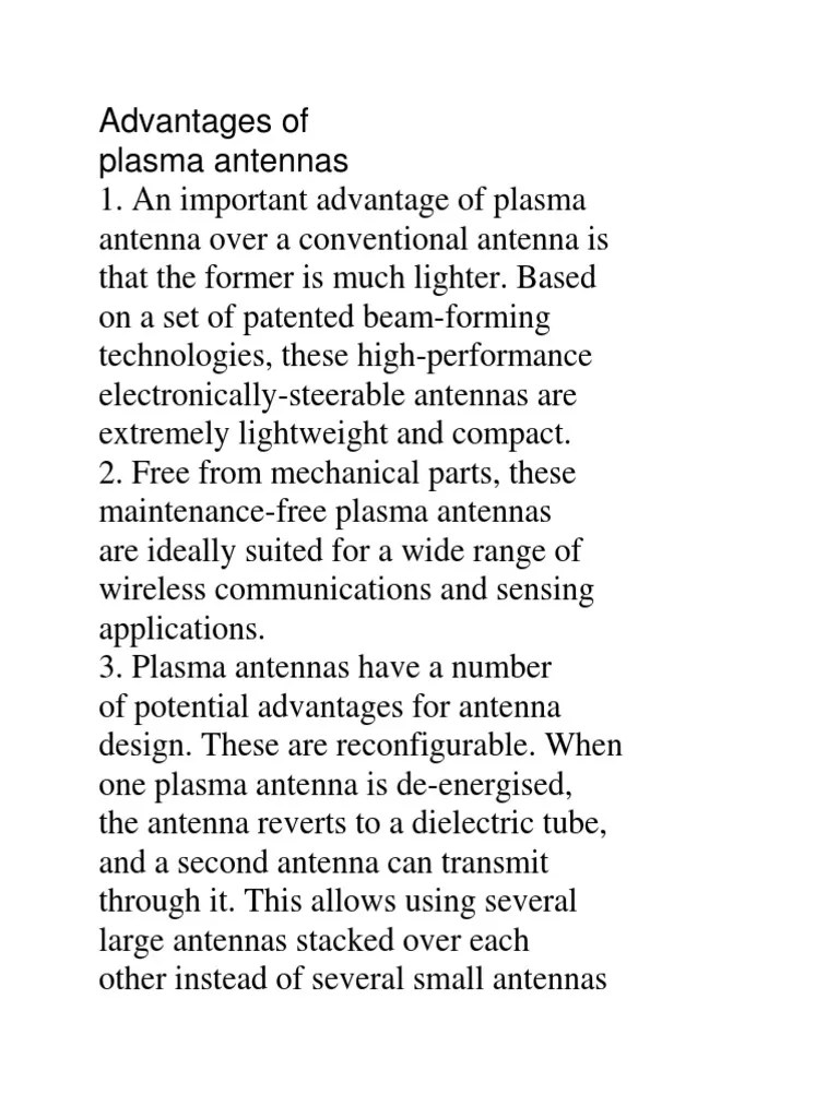 Advantages and Disadvantage of Plasma Antenna PDF Antenna (Radio