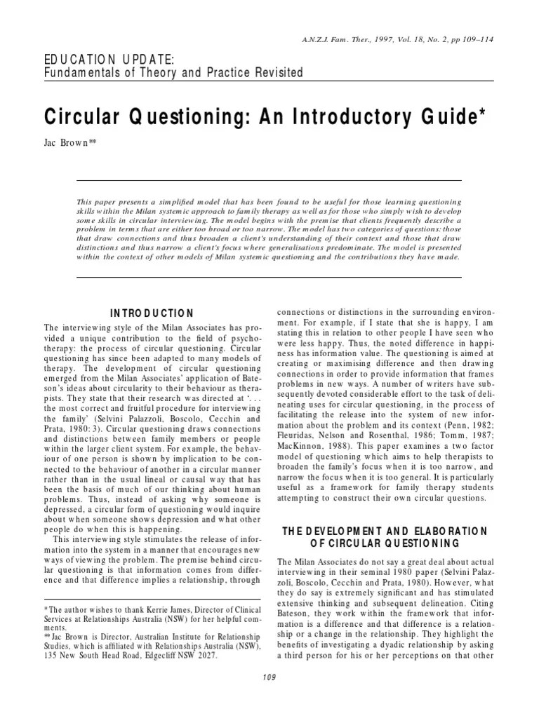 Intro To Circular Questions PDF Family Therapy Psychotherapy