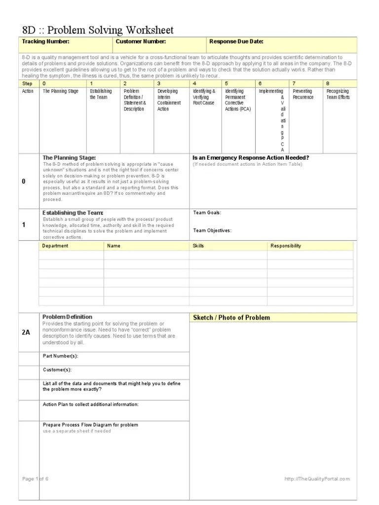 8D Problem Solving Worksheet Business Cognition Prueba gratuita