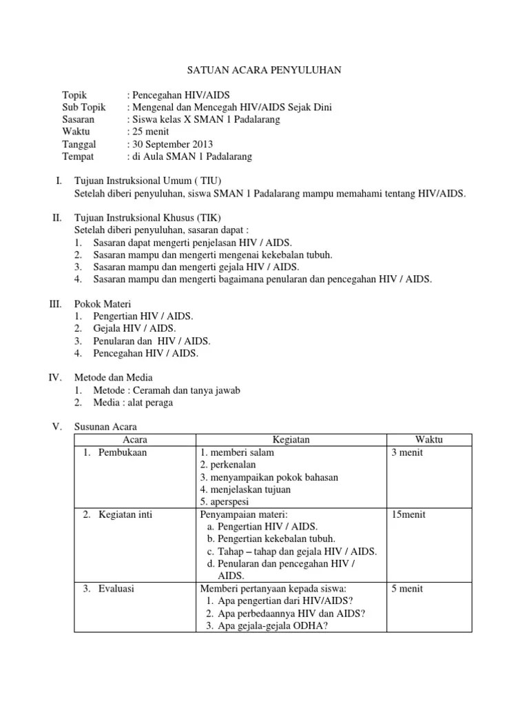 Satuan Acara Penyuluhan Hiv Aids | PDF