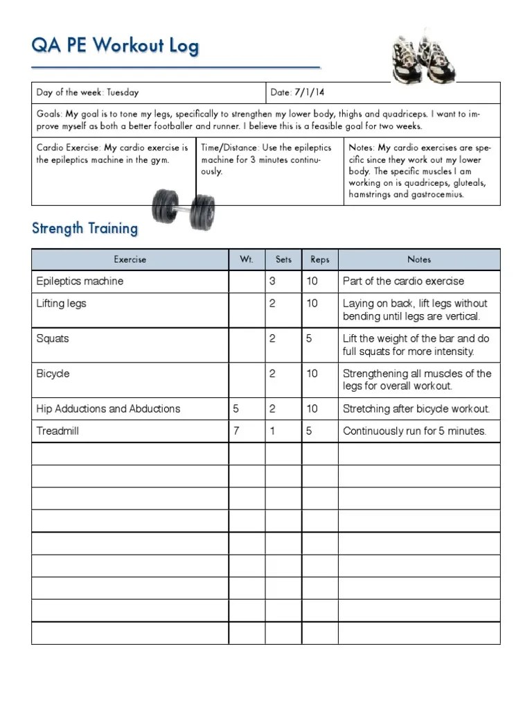 PE Workout Log Strength Training Running